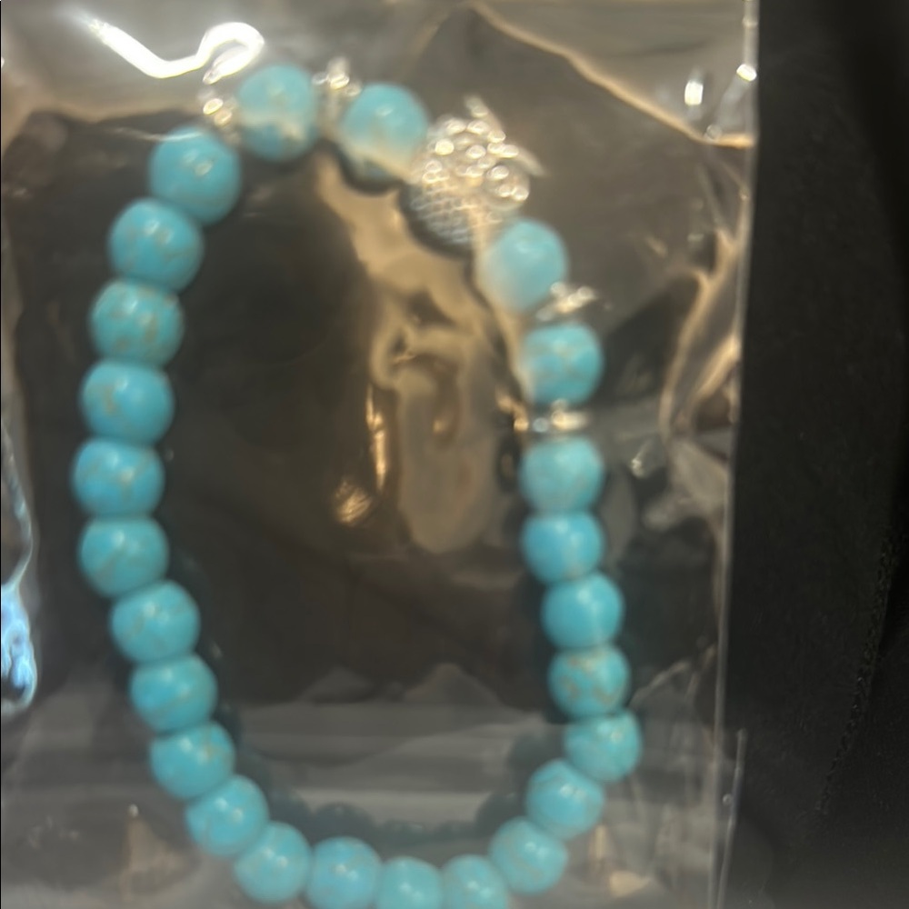 Turquoise Beaded Bracelet with Silver Owl Charm